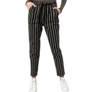 Hollister Pinstripe Paperbag Waist Ankle Pants Black White 3R W26